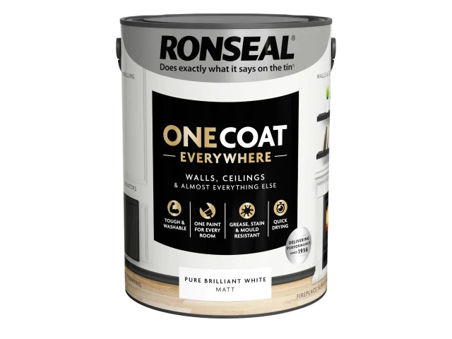 Ronseal One Coat Everywhere Interior Paint Pure Brilliant White Matt 5 litre - Image 3