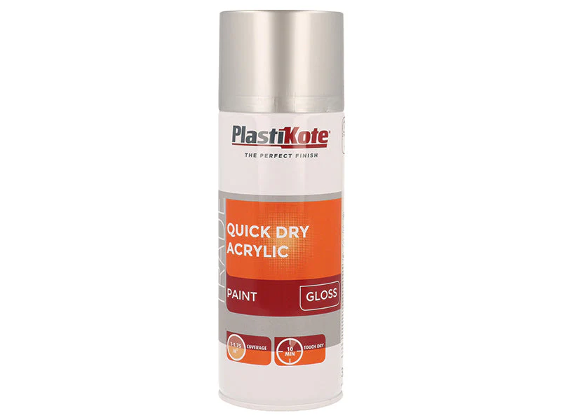 PlastiKote Trade Quick Dry Acrylic Spray Paint Gloss Silver 400ml