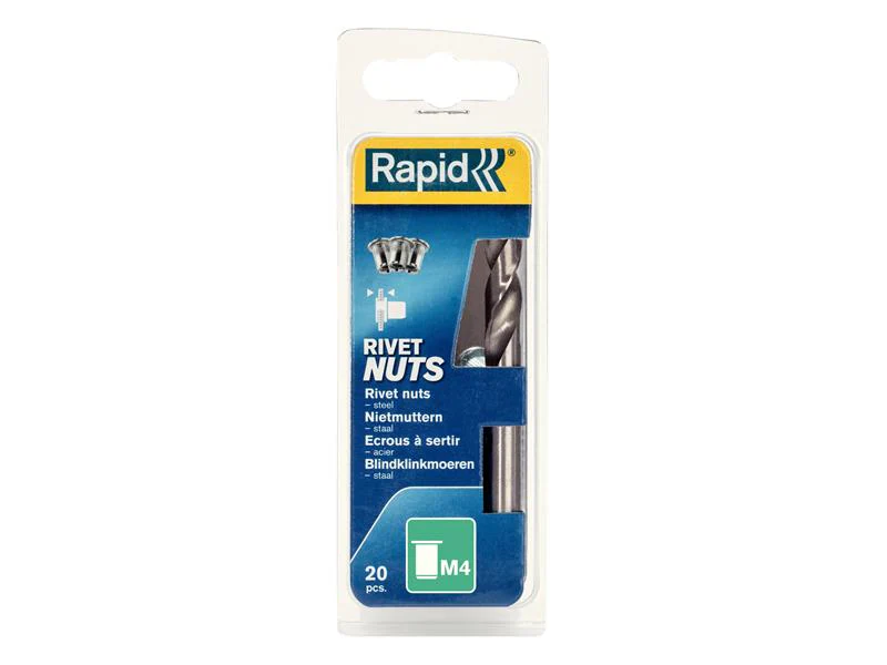 Rapid  Steel Rivet Nuts M4 (Pack 20 + Free Drill Bit)