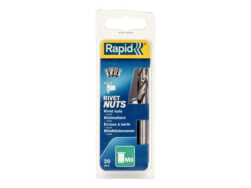 Rapid  Steel Rivet Nuts M6 (Pack 20 + Free Drill Bit)