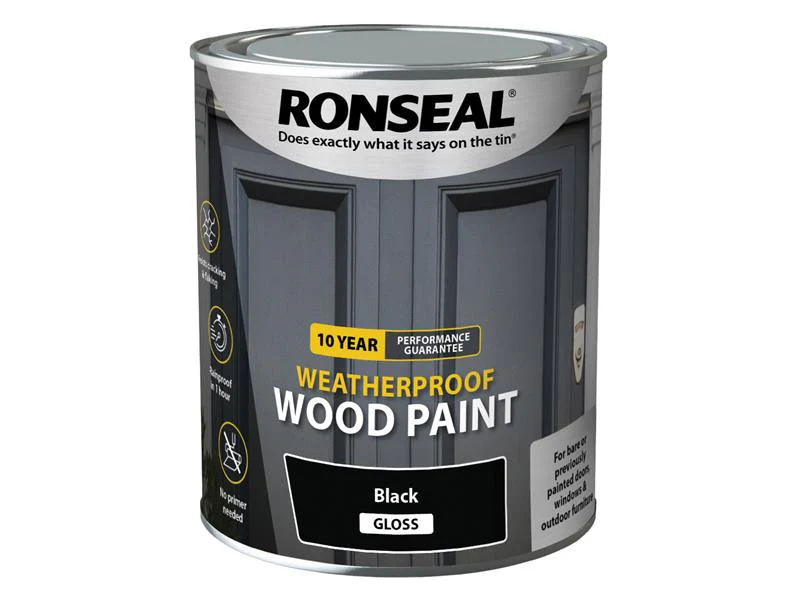 Ronseal  10 Year Weatherproof Wood Paint Black Gloss 750ml