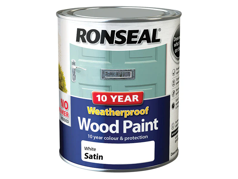 Ronseal 10 Year Weatherproof Wood Paint White Satin 750ml
