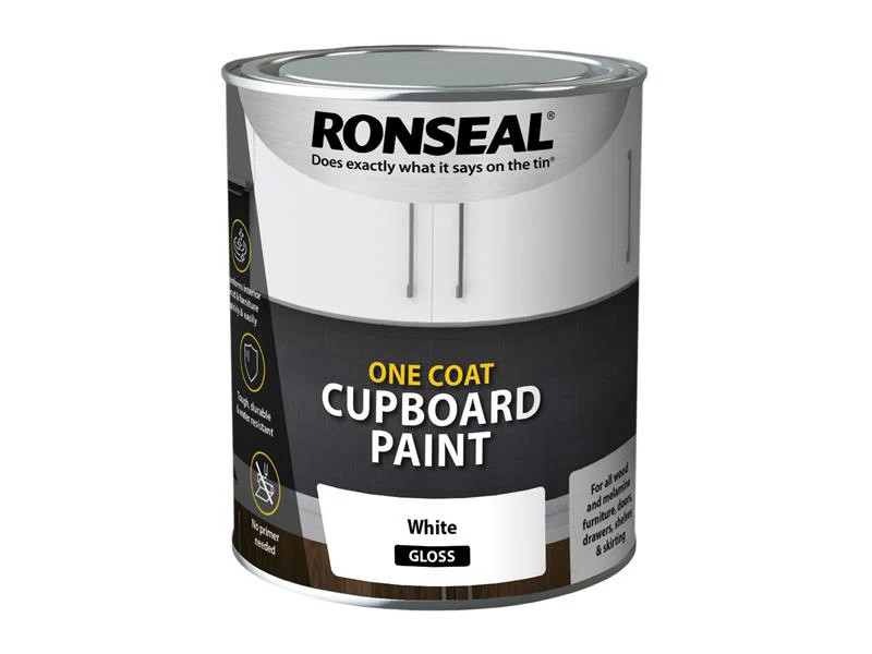 Ronseal  One Coat Cupboard Paint White Gloss 750ml