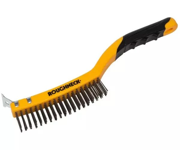 Roughneck Stainless Steel Wire Brush Soft Grip with Scraper 355mm (14in) - 3 Row