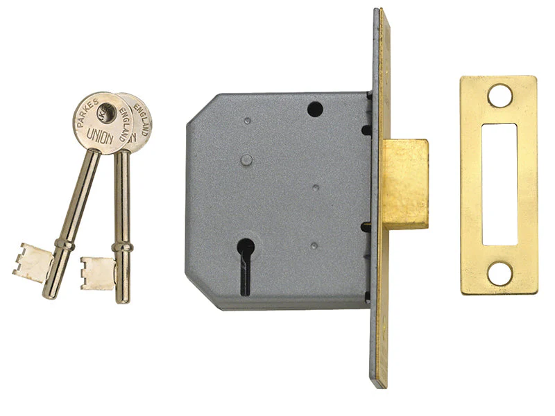 UNION  2177 3 Lever Mortice Deadlock Satin Chrome 65mm 2.5in Visi