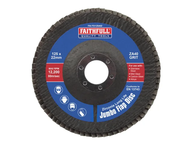Faithfull Zirconia Abrasive Jumbo Flap Disc ZA40 125mm - Image 2